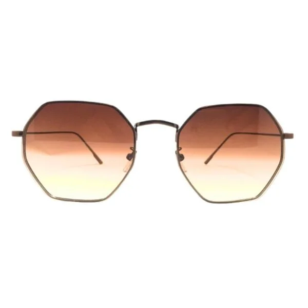 Brown Hexagon Metal Sunglasses Unisex 100 % Protected