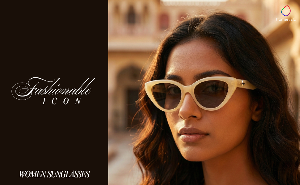 Light yellow cat eye sunglasses for women 