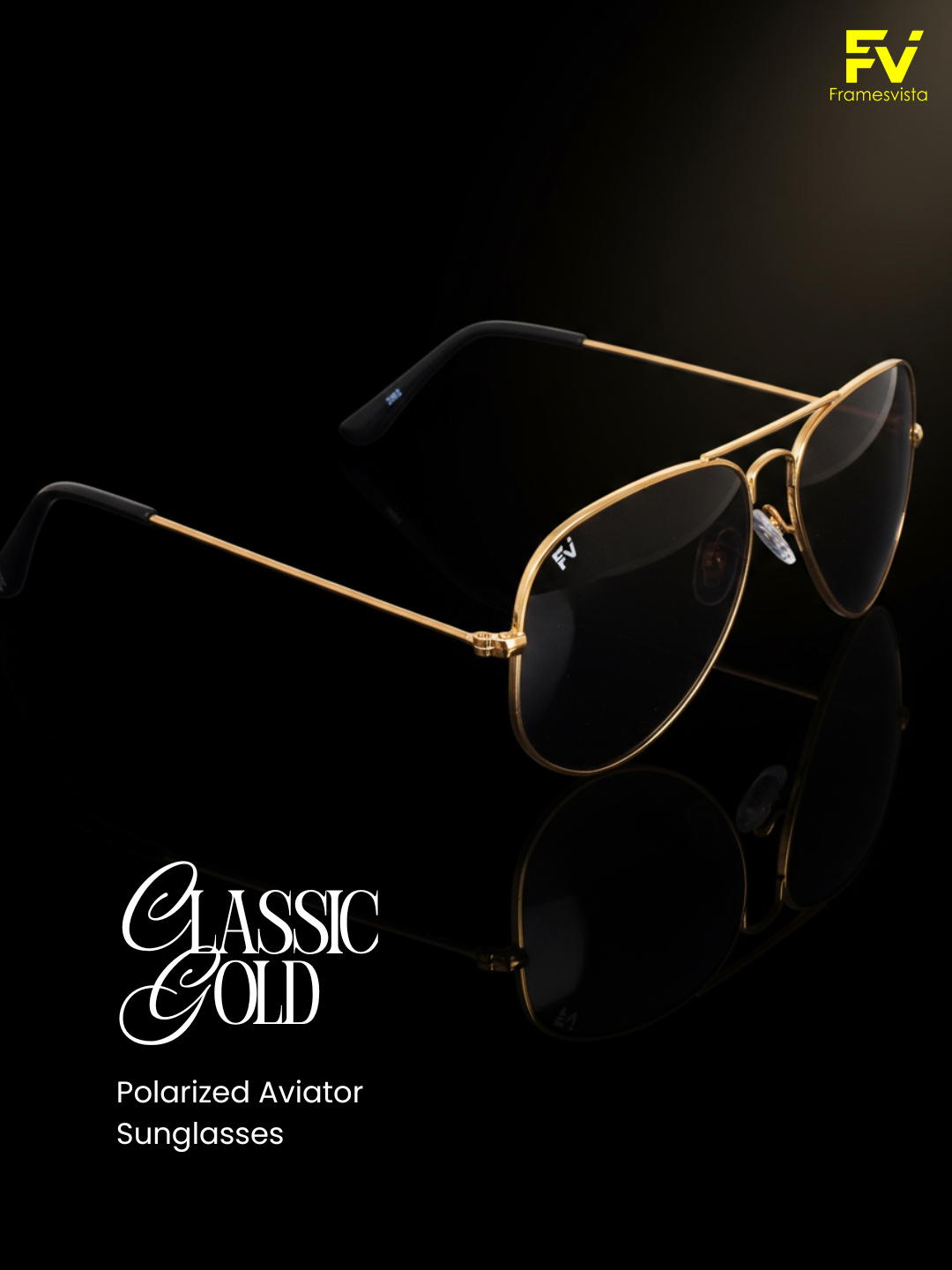 FramesvistaPilotGoldBlackPolarizedAviatorSunglasses