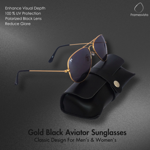 golden frame with black lens aviator sunglasses