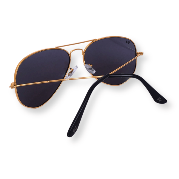 golden frame with black lens aviator sunglasses