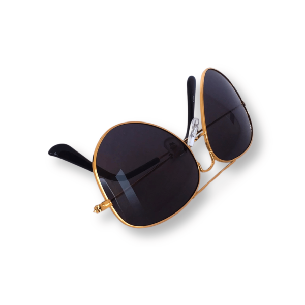 golden frame with black lens aviator sunglasses