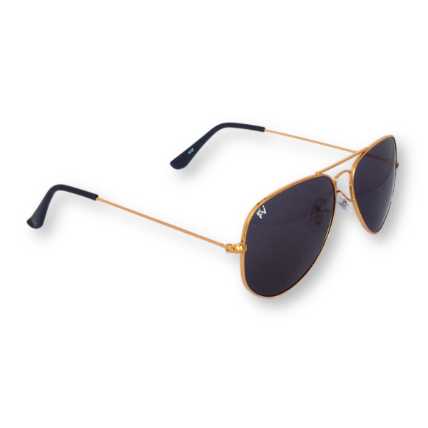 golden frame with black lens aviator sunglasses