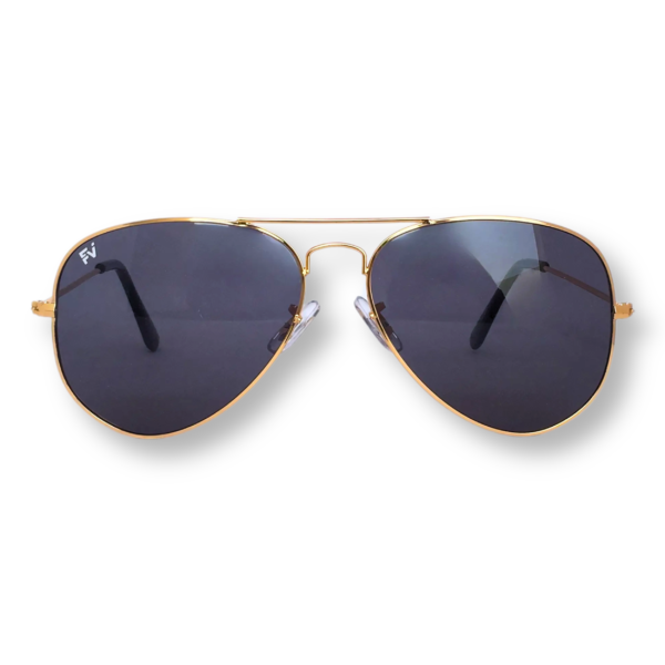 golden frame with black lens aviator sunglasses