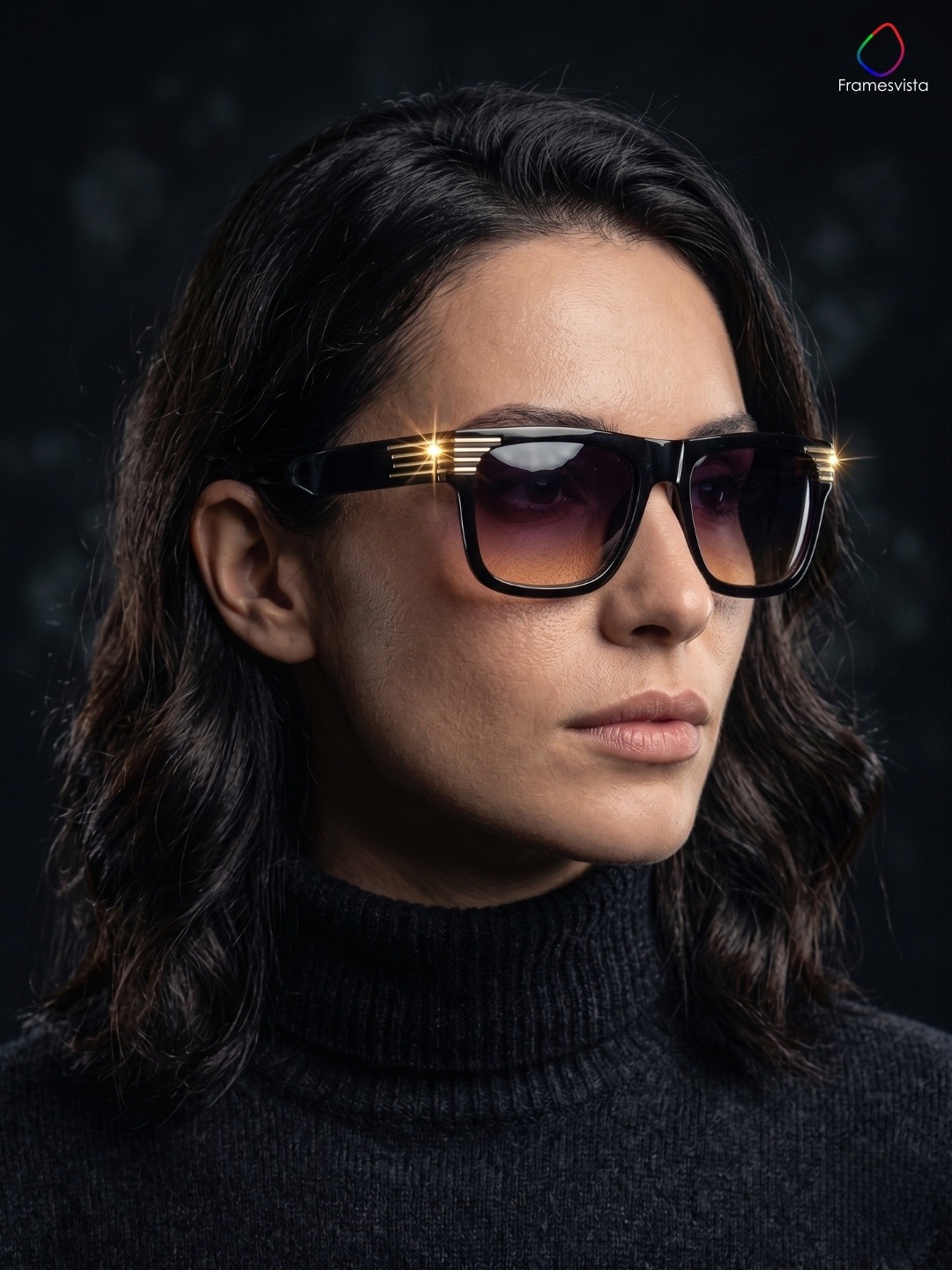 Framesvista Luxe Square Sunglasses with Gold Detail UV Protected Lens