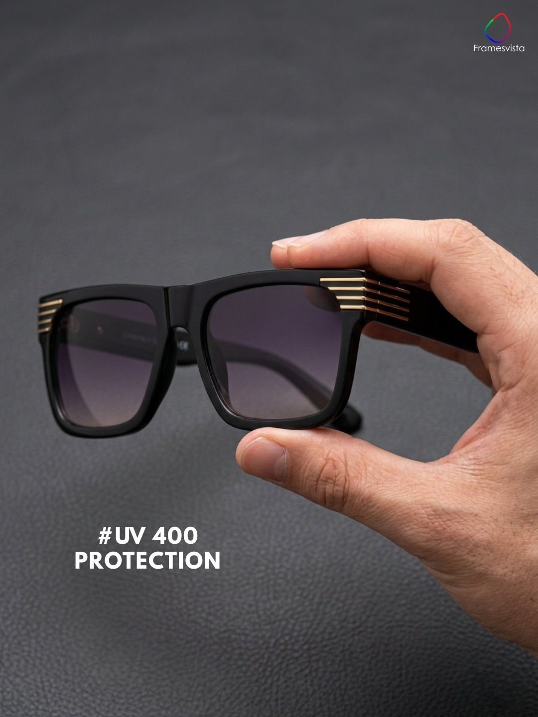 Framesvista Luxe Square Sunglasses with Gold Detail UV Protected Lens