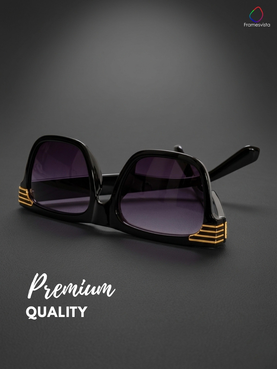 Framesvista Luxe Square Sunglasses with Gold Detail UV Protected Lens
