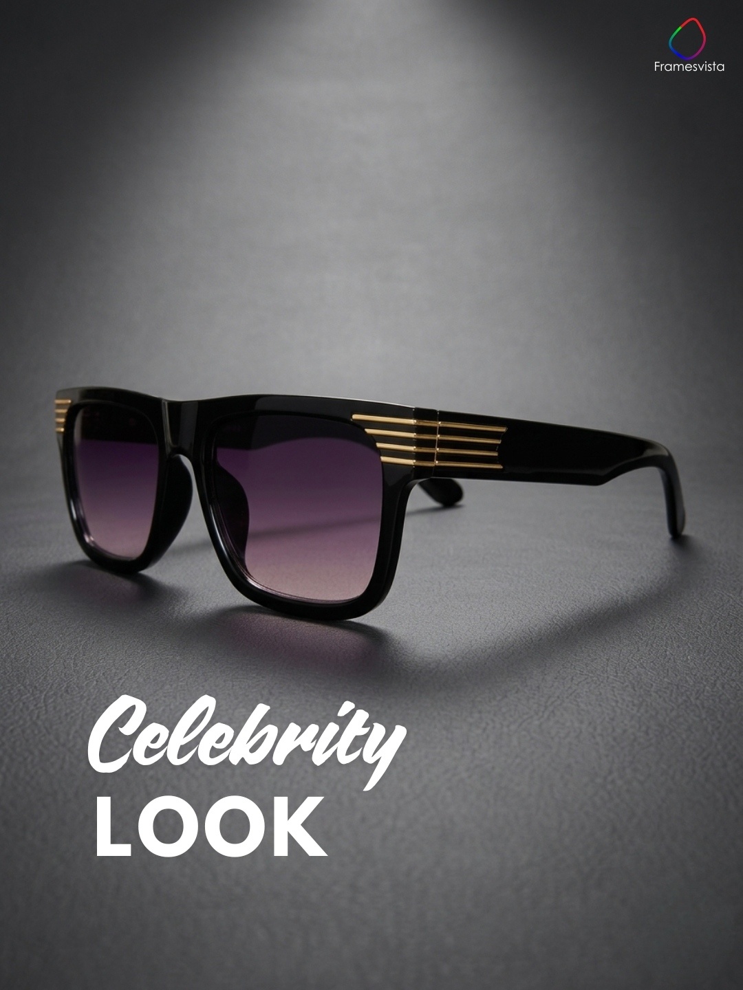 Framesvista Luxe Square Sunglasses with Gold Detail UV Protected Lens
