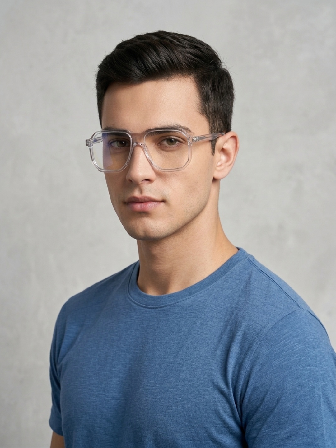 Framesvista transparent white eyeglasses with wire temple detail model view