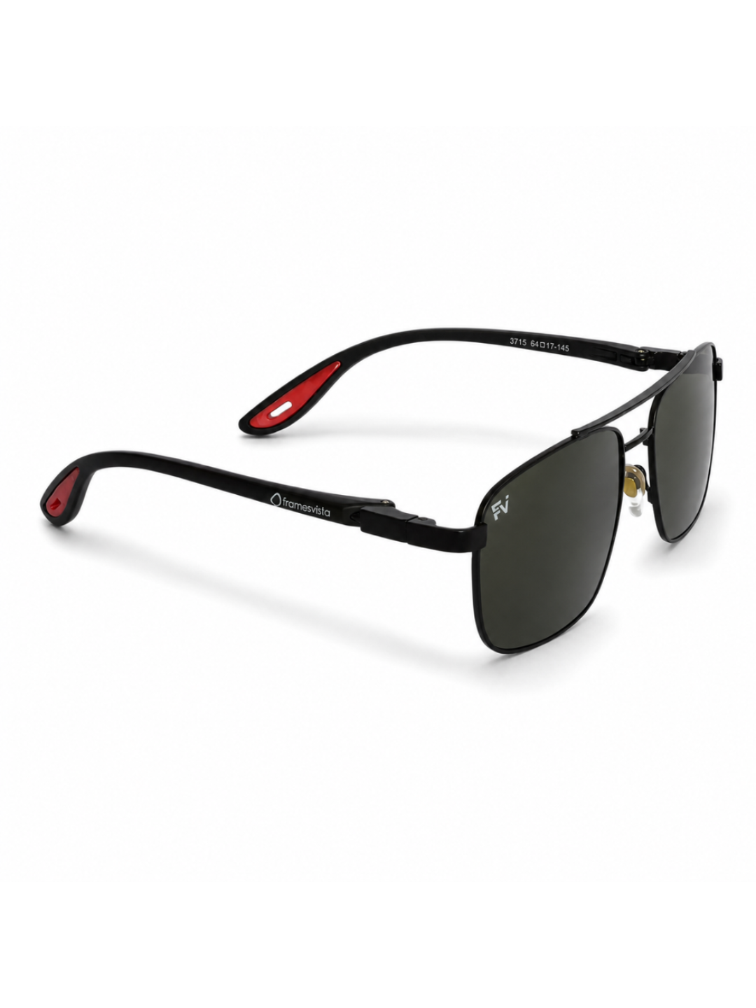 Framesvista Black Pilot Polarized Sunglasses for Men Navy Edition with red temple accents