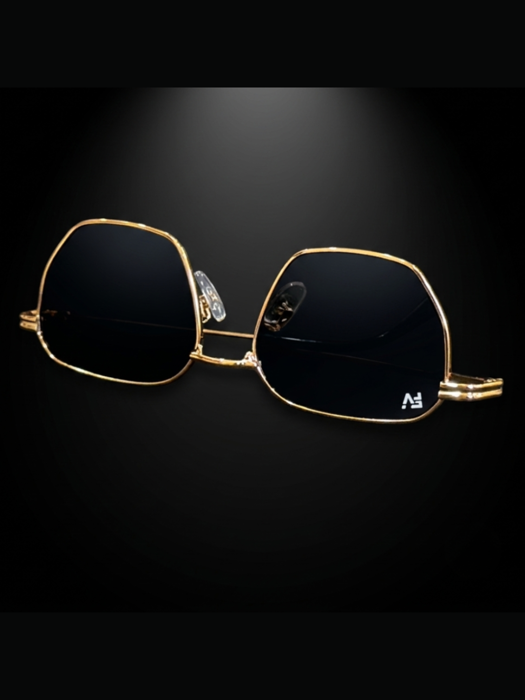 Angled side view of Framesvista FV-PG-7202 gold metal square sunglasses