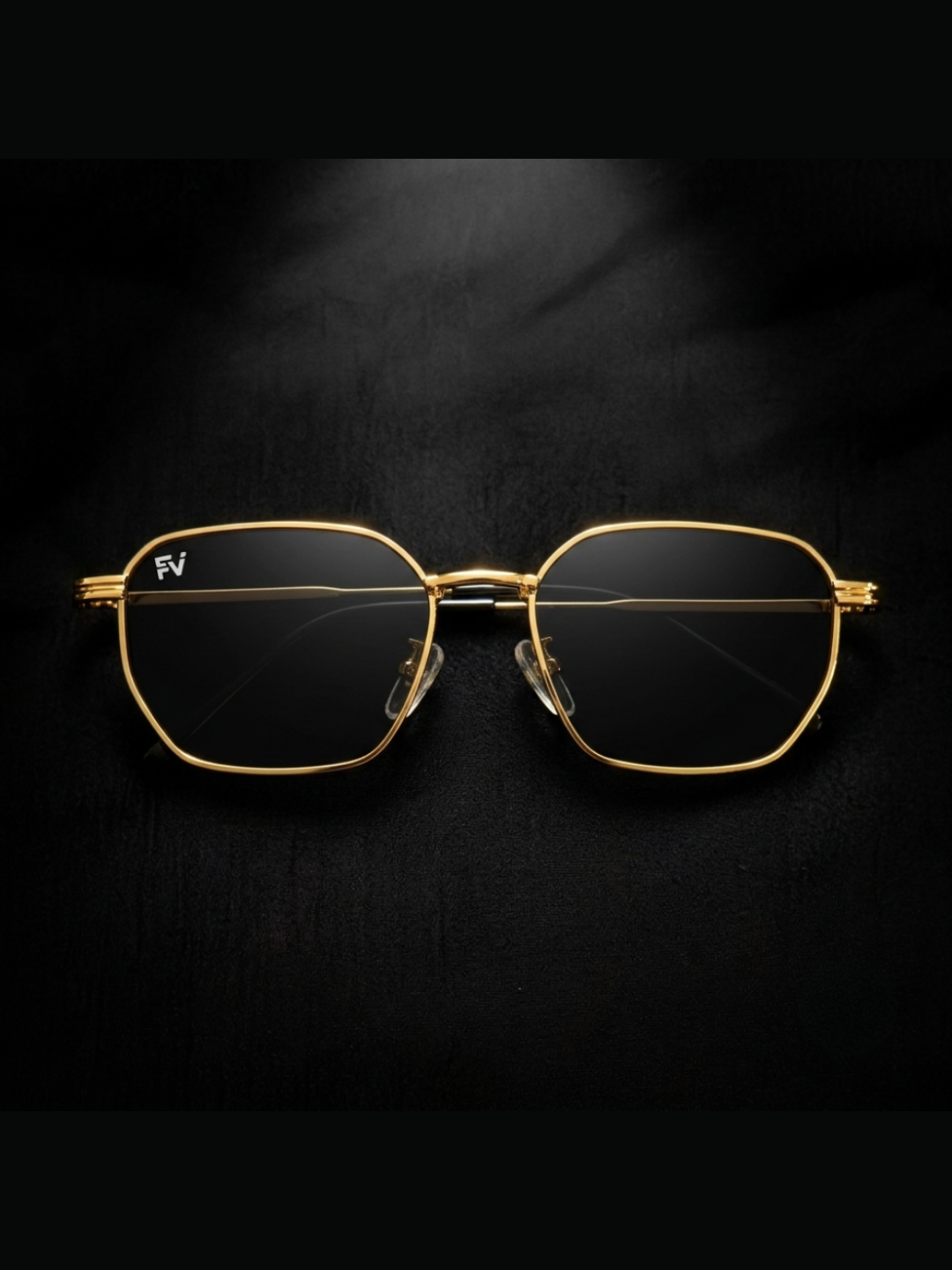 Angled side view of Framesvista FV-PG-7202 gold metal square sunglasses