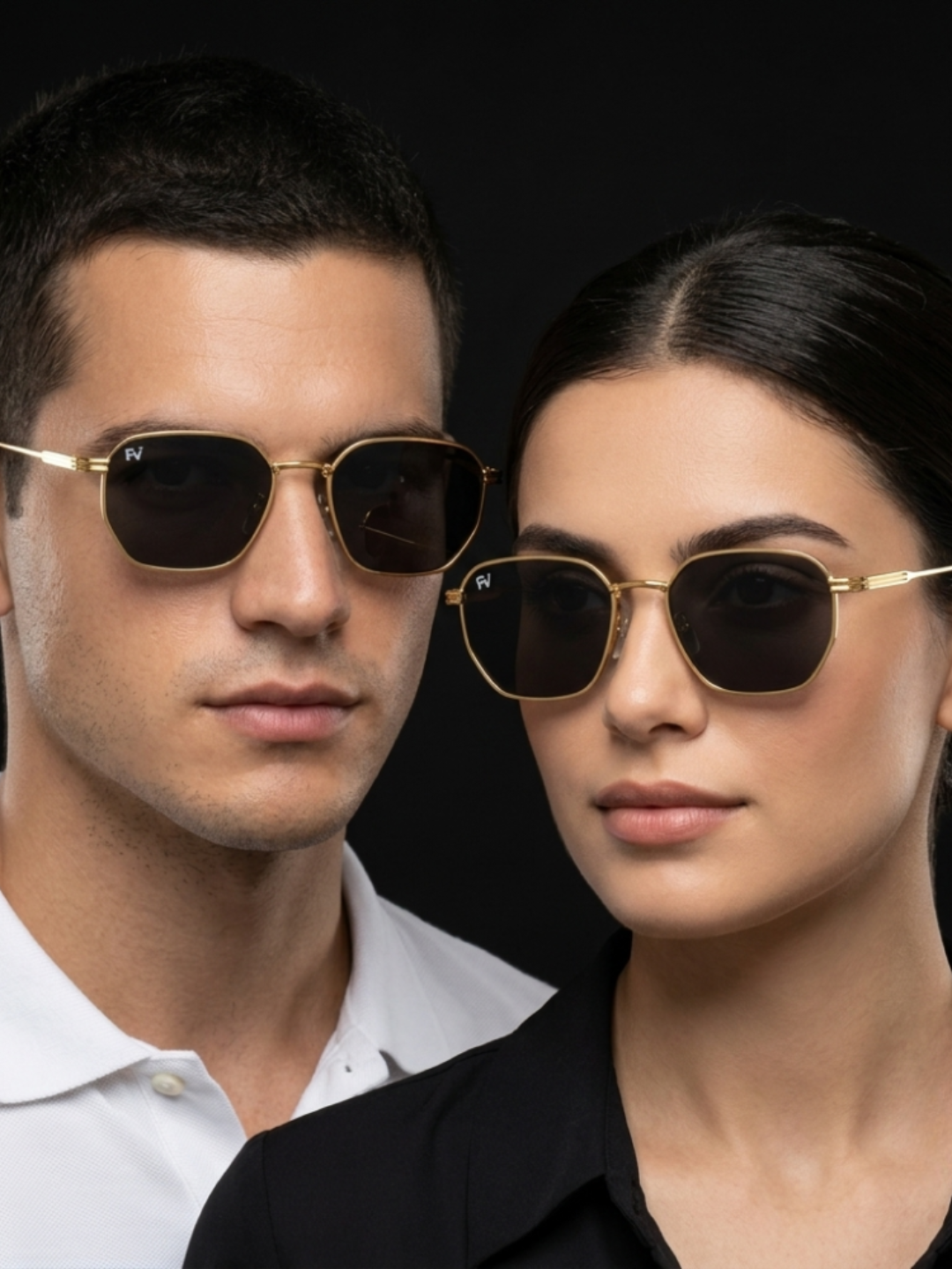 Angled side view of Framesvista FV-PG-7202 gold metal square sunglasses