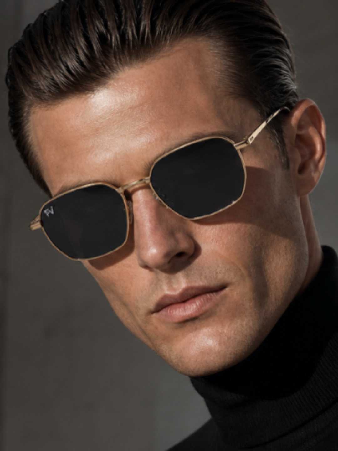 Angled side view of Framesvista FV-PG-7202 gold metal square sunglasses
