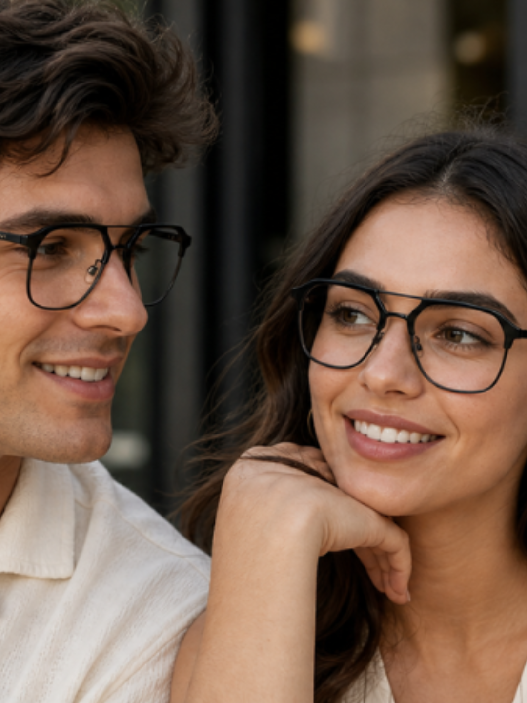 couple Framesvista FV-PG-7201 black square metal eyeglasses with Photo Grey lenses