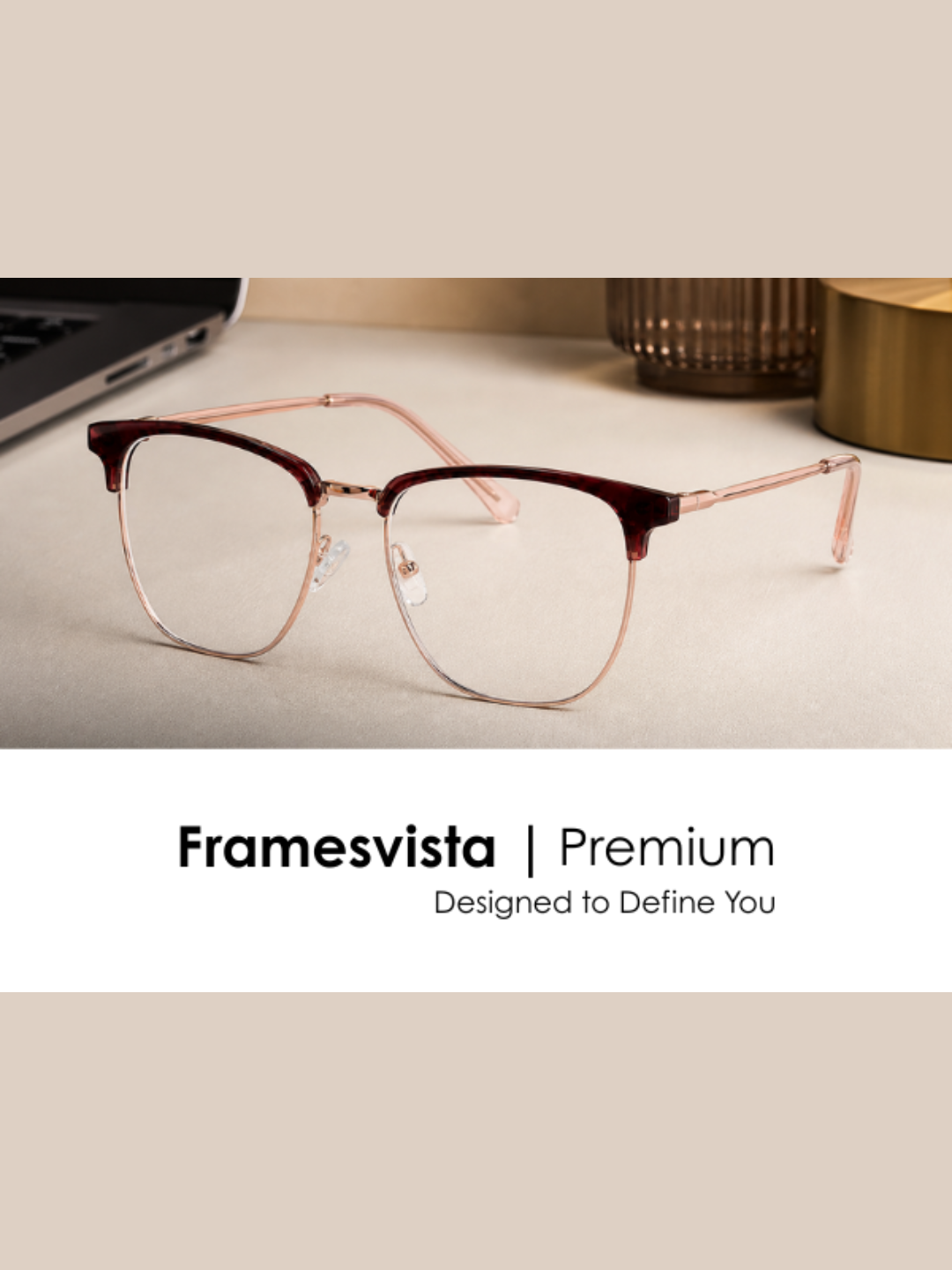 Framesvista rose gold titanium eyeglasses frame with darker upper front