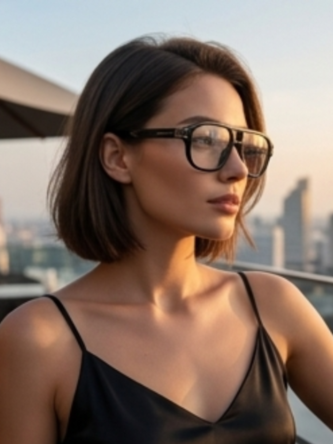 Side view of Framesvista FV-82104 black plastic eyeglasses frame with decorative hinges