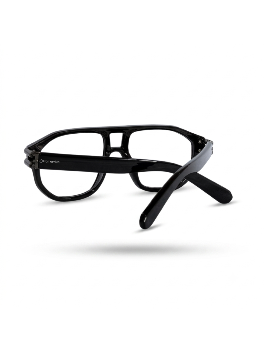 Side view of Framesvista FV-82104 black plastic eyeglasses frame with decorative hinges