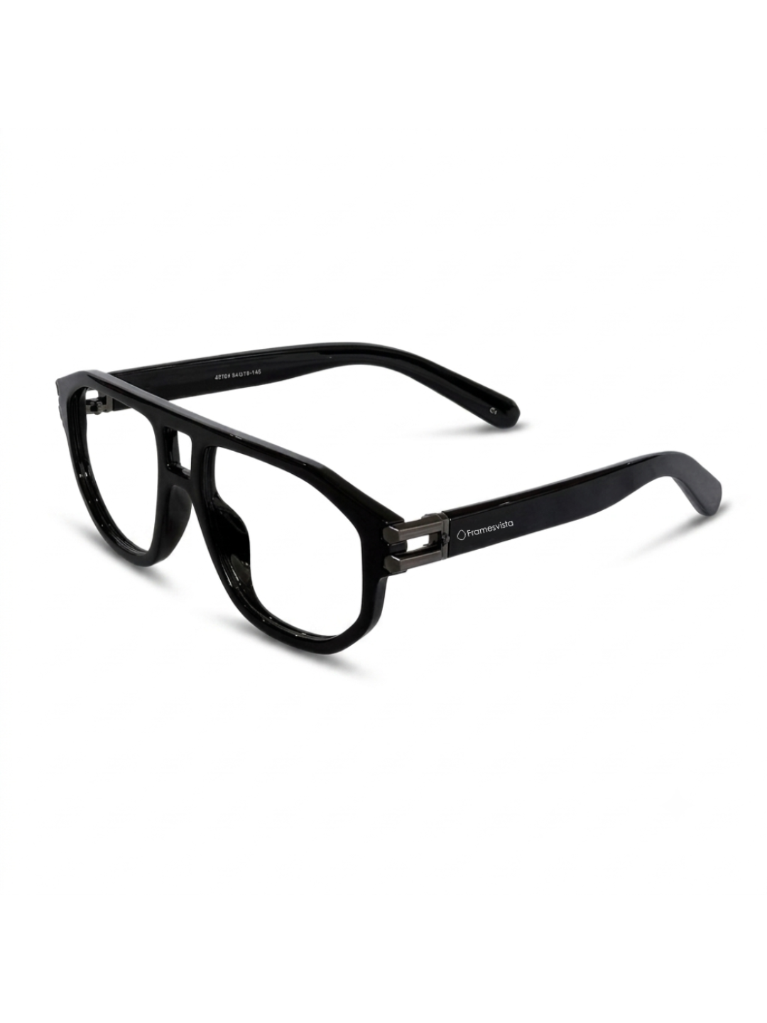 Side view of Framesvista FV-82104 black plastic eyeglasses frame with decorative hinges