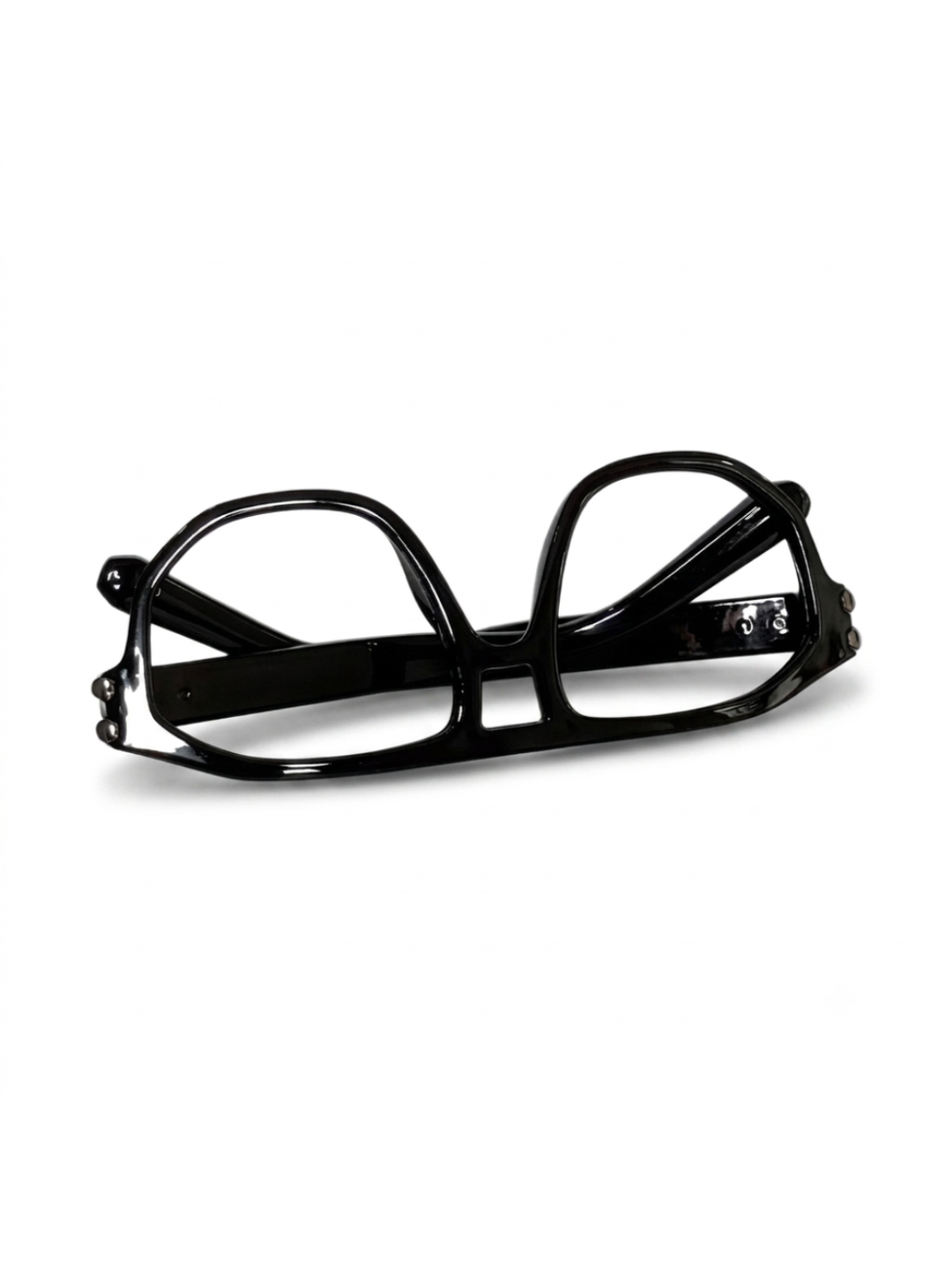 Side view of Framesvista FV-82104 black plastic eyeglasses frame with decorative hinges