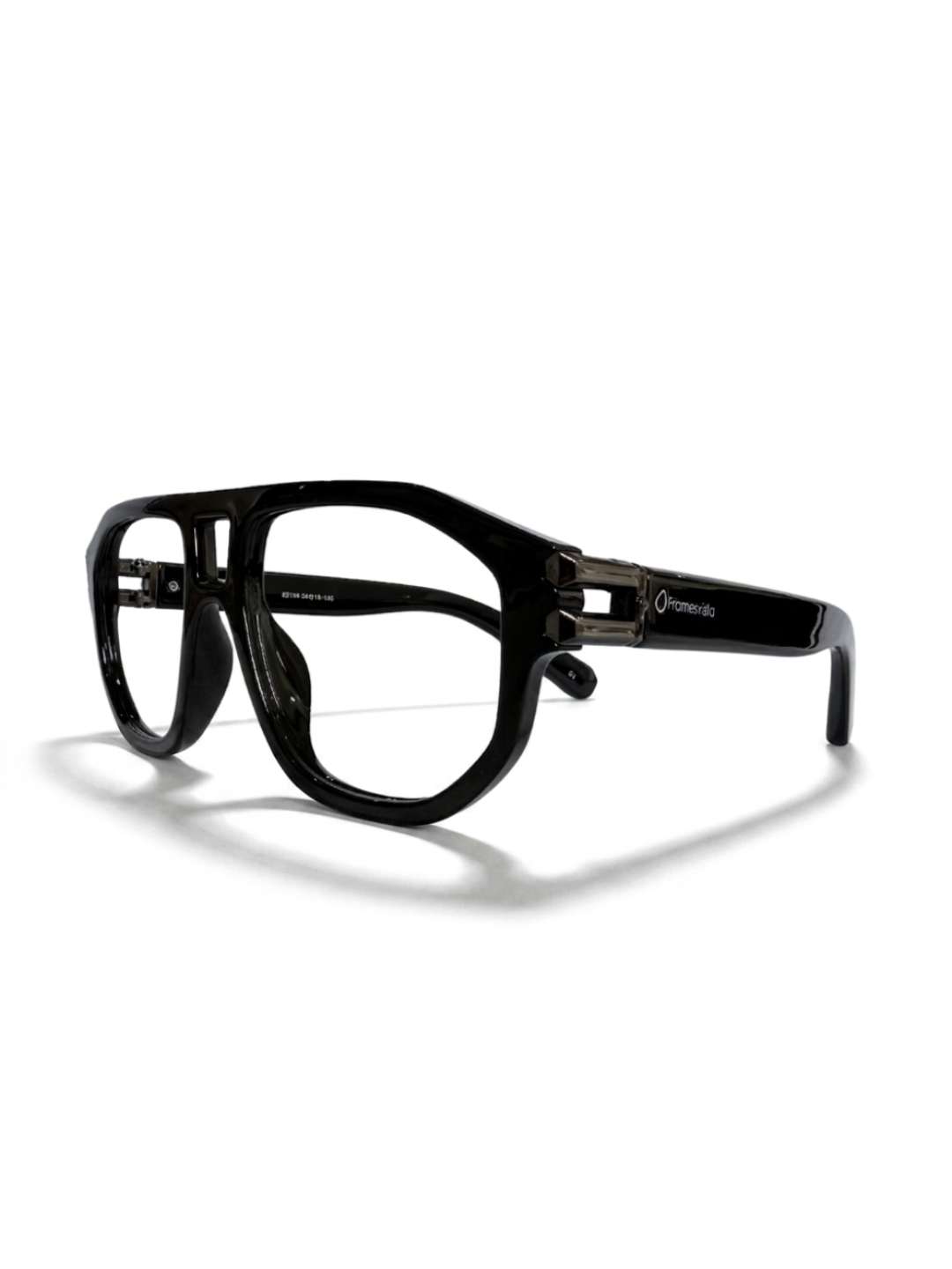Side view of Framesvista FV-82104 black plastic eyeglasses frame with decorative hinges