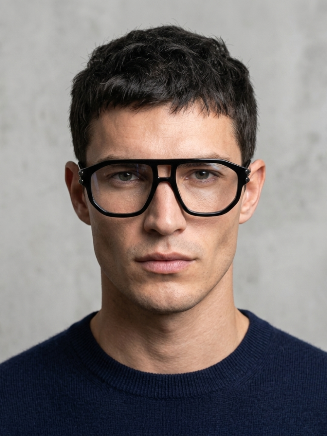 Side view of Framesvista FV-82104 black plastic eyeglasses frame with decorative hinges